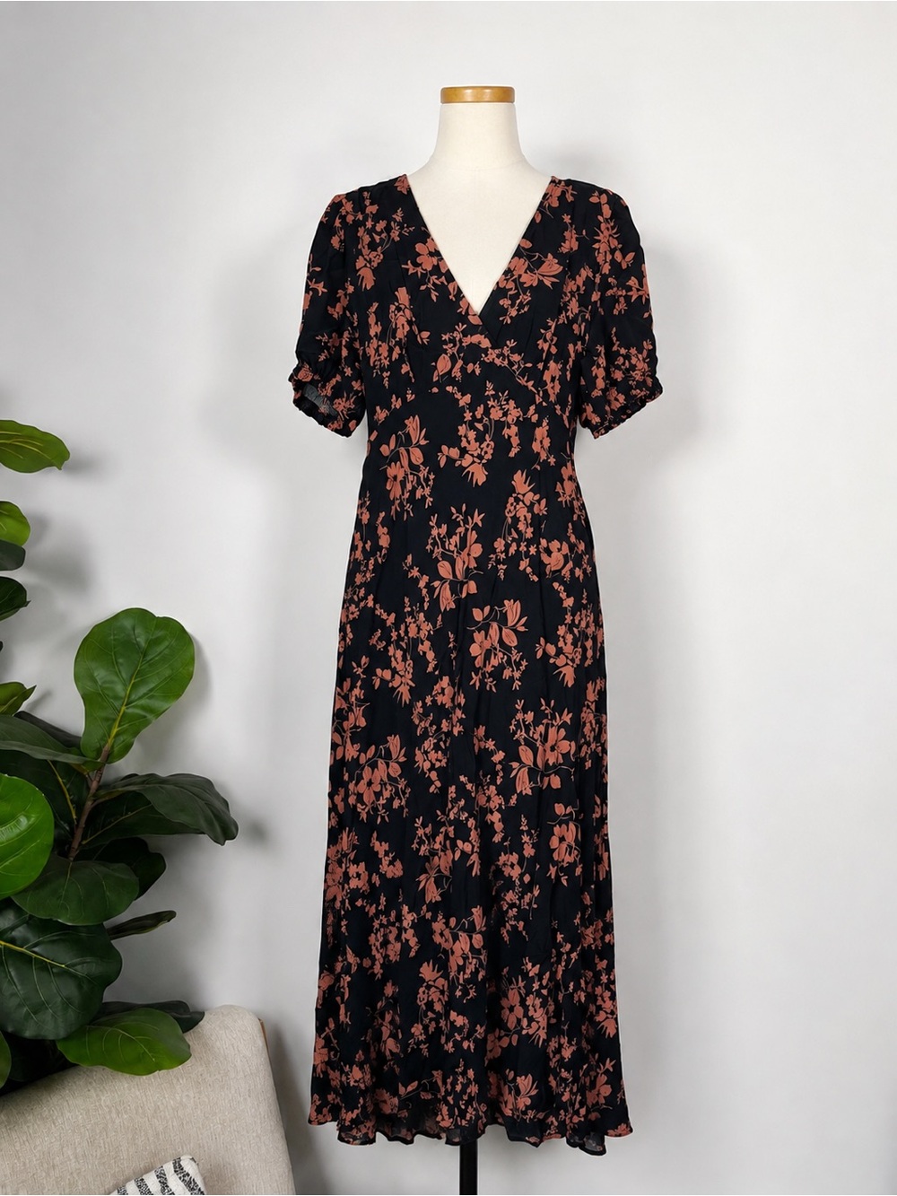 a new day Black Maxi Dress with Rust Floral Print